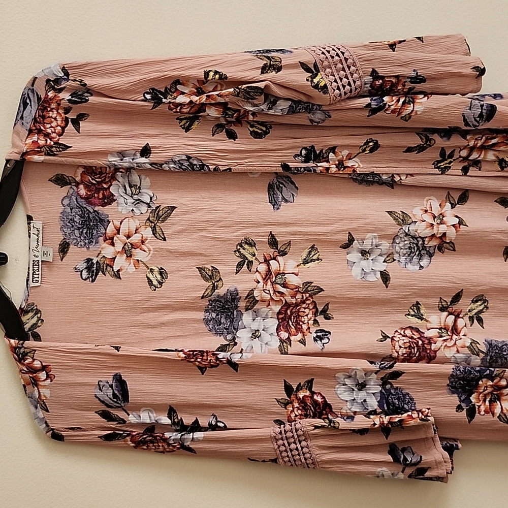 Gypsies & Moondust Pink Floral Kimono Womens Medium Boho Flare Sleeve - Picture 2 of 7
